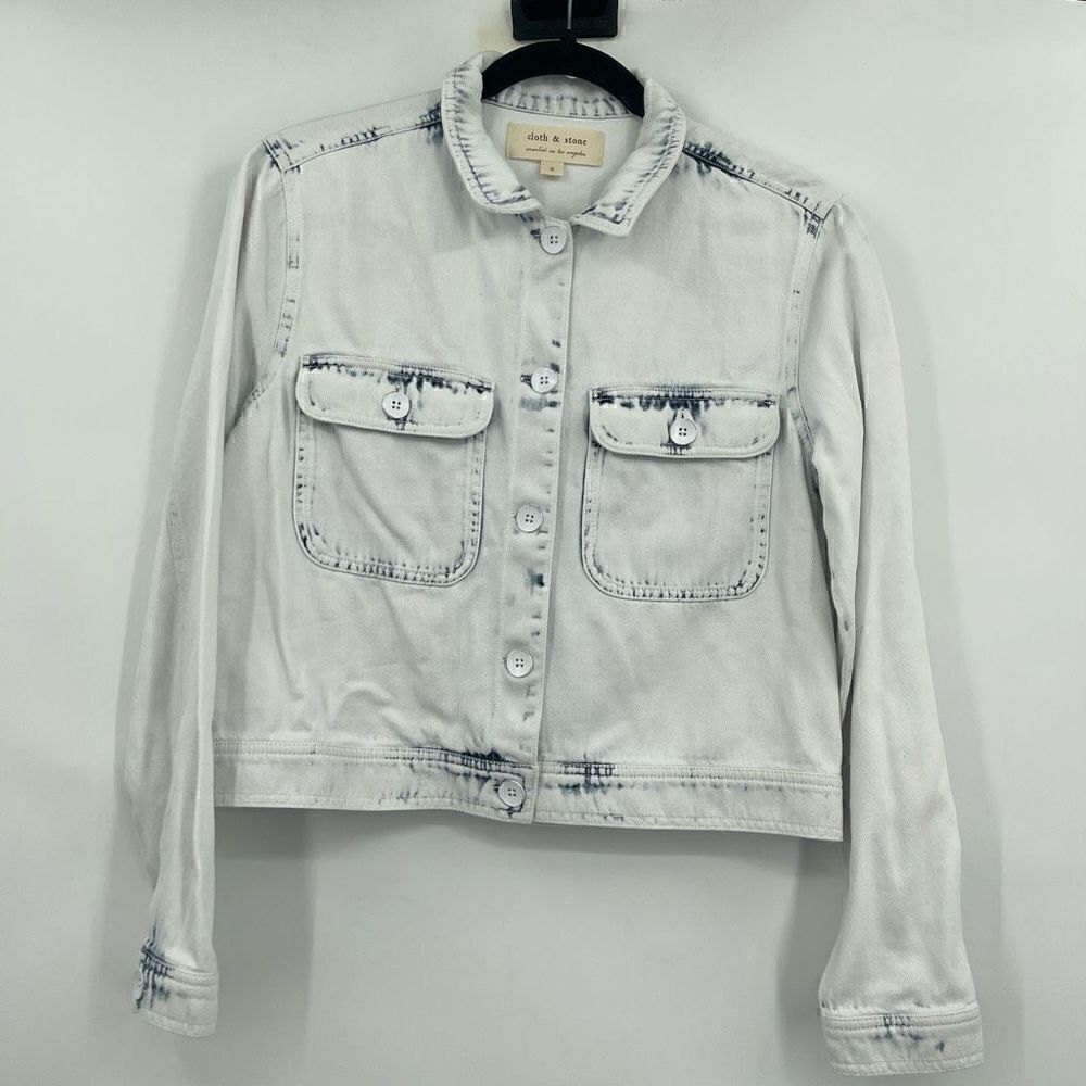 Cloth & Stone Light Blue Chambray Acid Wash Button Up Denim Jacket Small